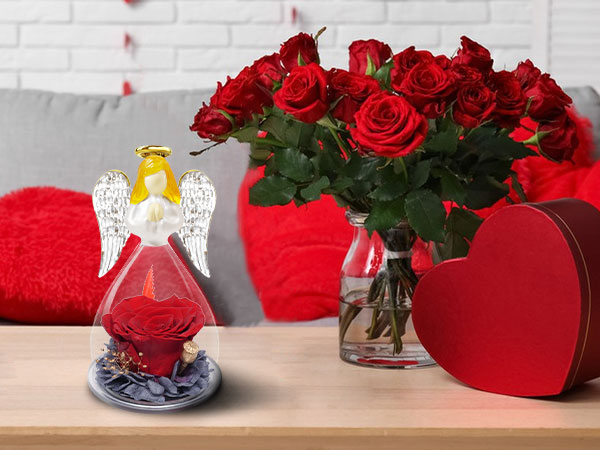 Sunia Preserved Rose Angel Figurine