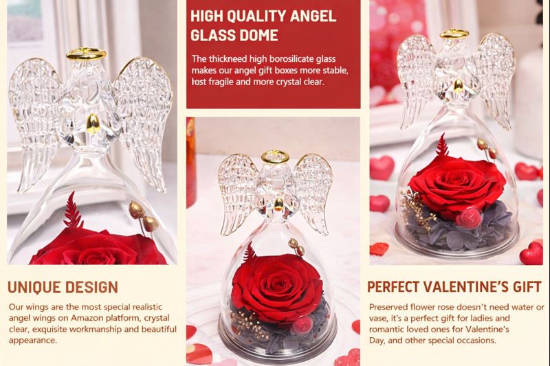 E190201 Sunia’s Forever Preserved Angel Valentine’s Day Rose Gifts for Women