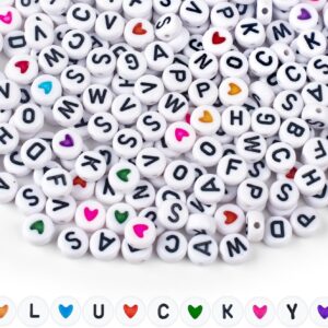1000 piece colorful letter beads & heart beads kit (a z, 4x7mm)