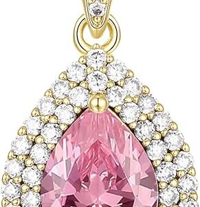 18K Gold Plated Teardrop Birthstone Necklace Valentine s Day Gift with Light-Up Box