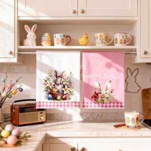 2 pack easter dish towels – bunny & egg printed set (18"x26")