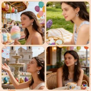 2 Pcs Easter Basket & Bunny Glitter Drop Earrings Colorful Holiday Jewelry