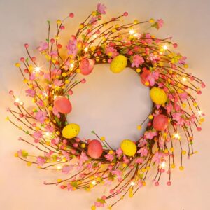 20 Easter Wreath with Timer LED Lighted Front Door Spring Decoration