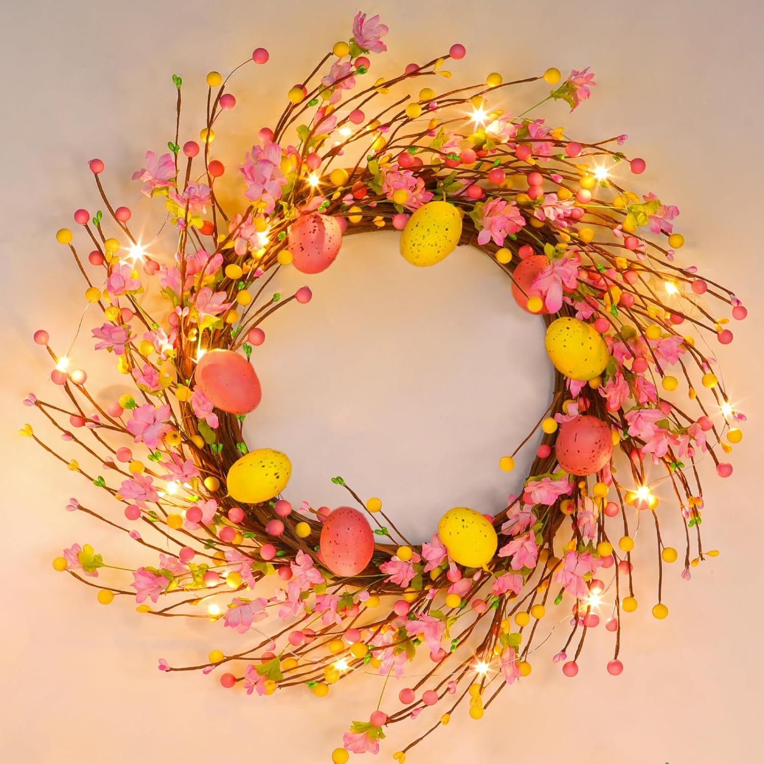 20 Easter Wreath with Timer LED Lighted Front Door Spring Decoration 20 Easter Wreath with Timer LED Lighted Front Door Spring Decoration