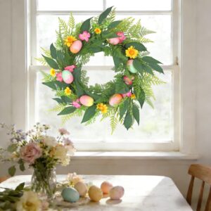 20 Spring Easter Wreath Farmhouse Artificial Wreath with Eggs & Floral Accents