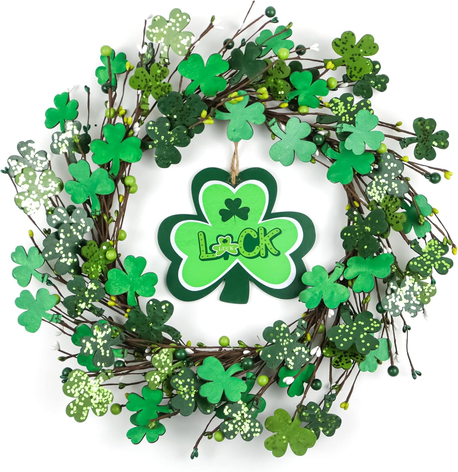 20” st. patrick’s day wreath – shining wooden lucky shamrock decor 20” st. patrick’s day wreath – shining wooden lucky shamrock decor