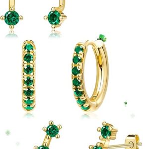 3 pairs trendy small earrings for women – gold plated stud & huggie stack set