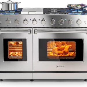 aaobosi 48 freestanding gas range oven large capacity double convection & 6 burner stove