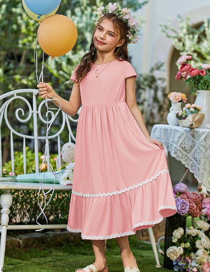 Arshiner Girls Summer Maxi Dress – Flowy Tiered Style with Pockets (4–14Y) Arshiner Girls Summer Maxi Dress – Flowy Tiered Style with Pockets (4–14Y)