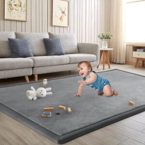 baby play mat for floor 50x50 memory foam tummy time & crawling mat (grey)