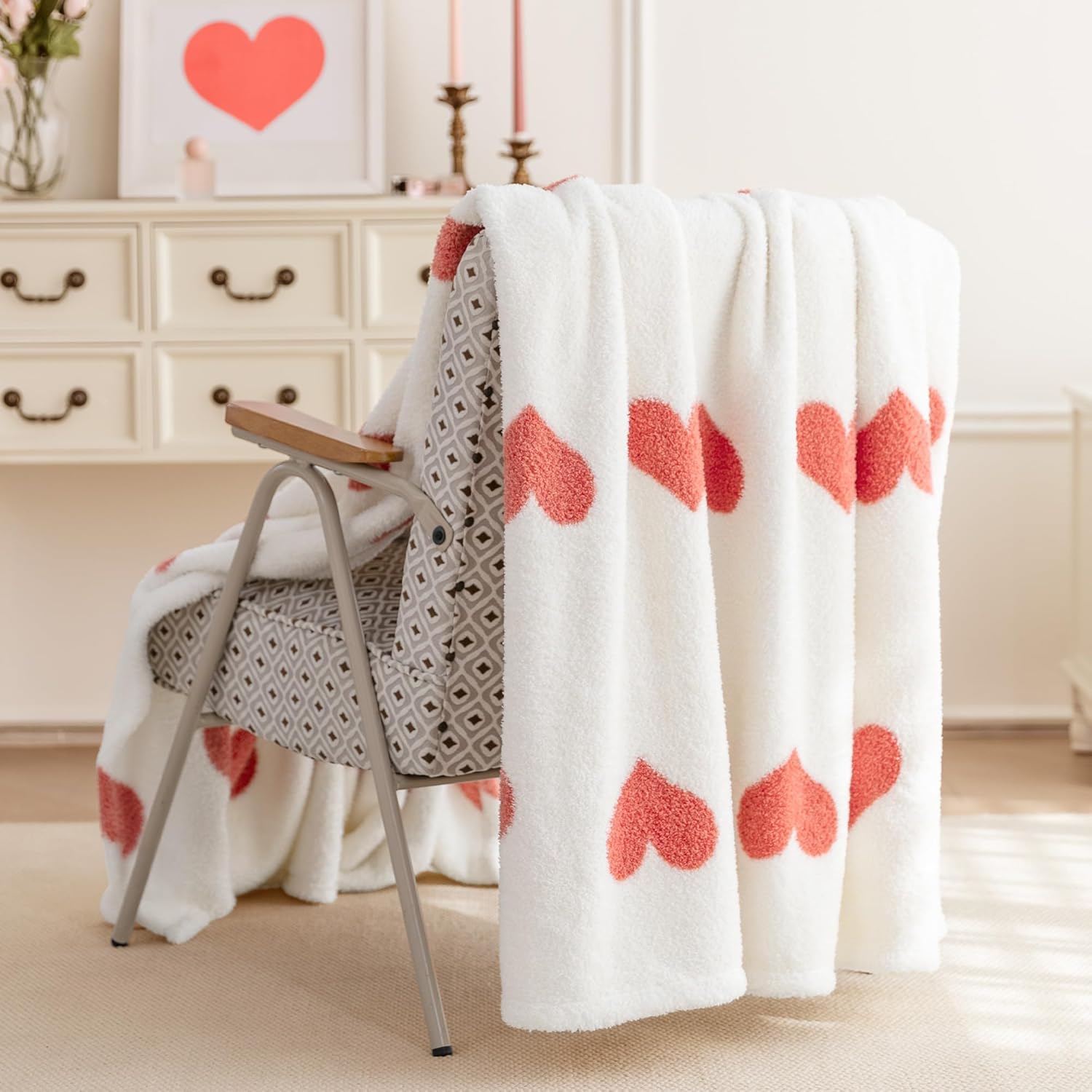 add warmth and charm to any space with this cozy fleece throw blanket. featuring a reversible heart pattern, it’s perfect for layering on your bed, couch, or sofa for a soft and stylish touch. key features: ❤️ reversible red heart decorative pattern 🛏️ perfect size for bed, couch, or sofa (50” x 60”) 🧸 soft fleece fabric for cozy comfort ✨ lightweight yet warm for year round use 🧺 easy care and machine washable 🏡 adds a sweet accent to any room snuggle up in softness while adding a pop of love inspired décor to your home. add warmth and charm to any space with this cozy fleece throw blanket. featuring a reversible heart pattern, it’s perfect for layering on your bed, couch, or sofa for a soft and stylish touch. key features: ❤️ reversible red heart decorative pattern 🛏️ perfect size for bed, couch, or sofa (50” x 60”) 🧸 soft fleece fabric for cozy comfort ✨ lightweight yet warm for year round use 🧺 easy care and machine washable 🏡 adds a sweet accent to any room snuggle up in softness while adding a pop of love inspired décor to your home.