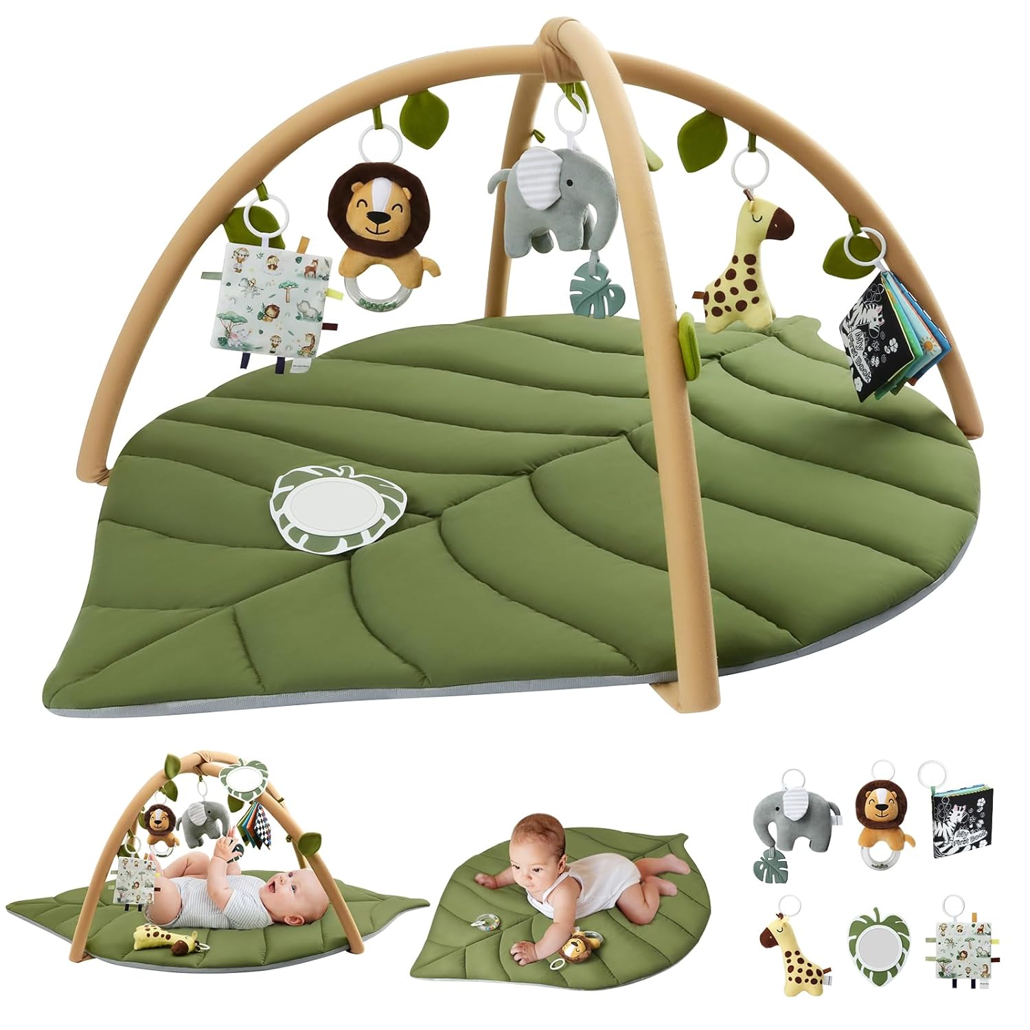 Blissful Diary Baby Play Gym & Activity Mat Oversize Leaf-Shaped Tummy Time Mat with 6 Toys Blissful Diary Baby Play Gym & Activity Mat Oversize Leaf-Shaped Tummy Time Mat with 6 Toys