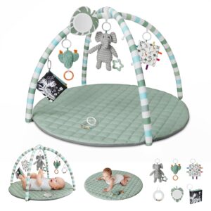 blissful diary baby play gym mat sensory activity mat with 6 detachable toys (sage green)