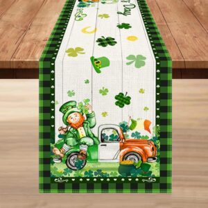 bonsai tree st. patrick’s day table runner – 13 x 72 inch gnome & shamrock decor
