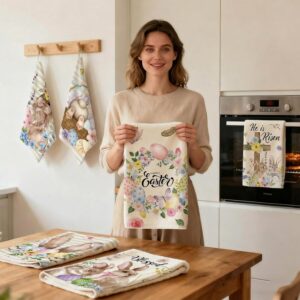 Breling Set of 6 Easter Kitchen Towels – Happy Easter & He Is Risen (14 x 21 Inch)