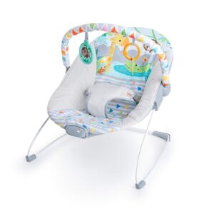bright starts baby bouncer soothing vibrations infant seat with toy bar (safari fun)