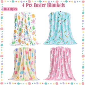buryeah 4 pcs easter throw blankets – eggs & rabbit cozy set