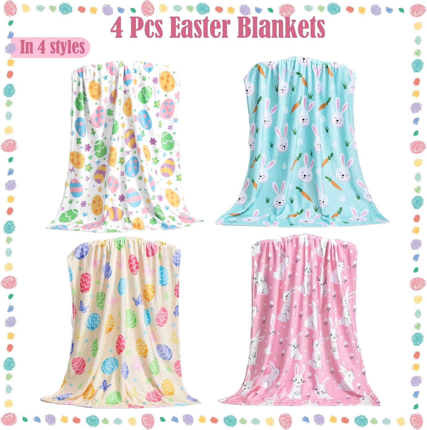 buryeah 4 pcs easter throw blankets – eggs & rabbit cozy set buryeah 4 pcs easter throw blankets – eggs & rabbit cozy set