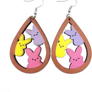 Colorful Easter Rabbit Wooden Dangle Earrings