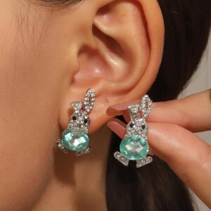Cute Bunny & Egg Easter Drop Earrings with Pearl Studs