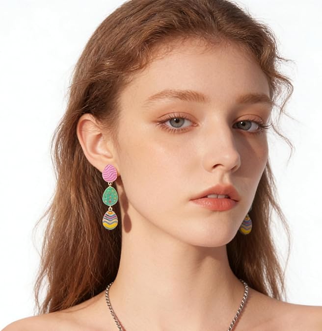 Cute Colorful Enamel Easter Egg Dangle Earrings Cute Colorful Enamel Easter Egg Dangle Earrings