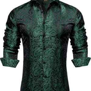 dibangu men’s silk paisley dress shirt – long sleeve button down for wedding & party