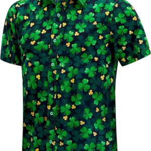 envmenst men’s st. patrick’s day shirt – irish clover hawaiian button up