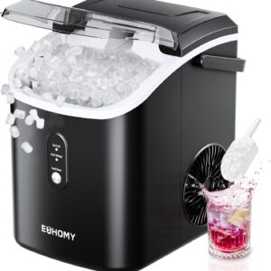 euhomy nugget ice maker countertop portable sonic ice machine (black)