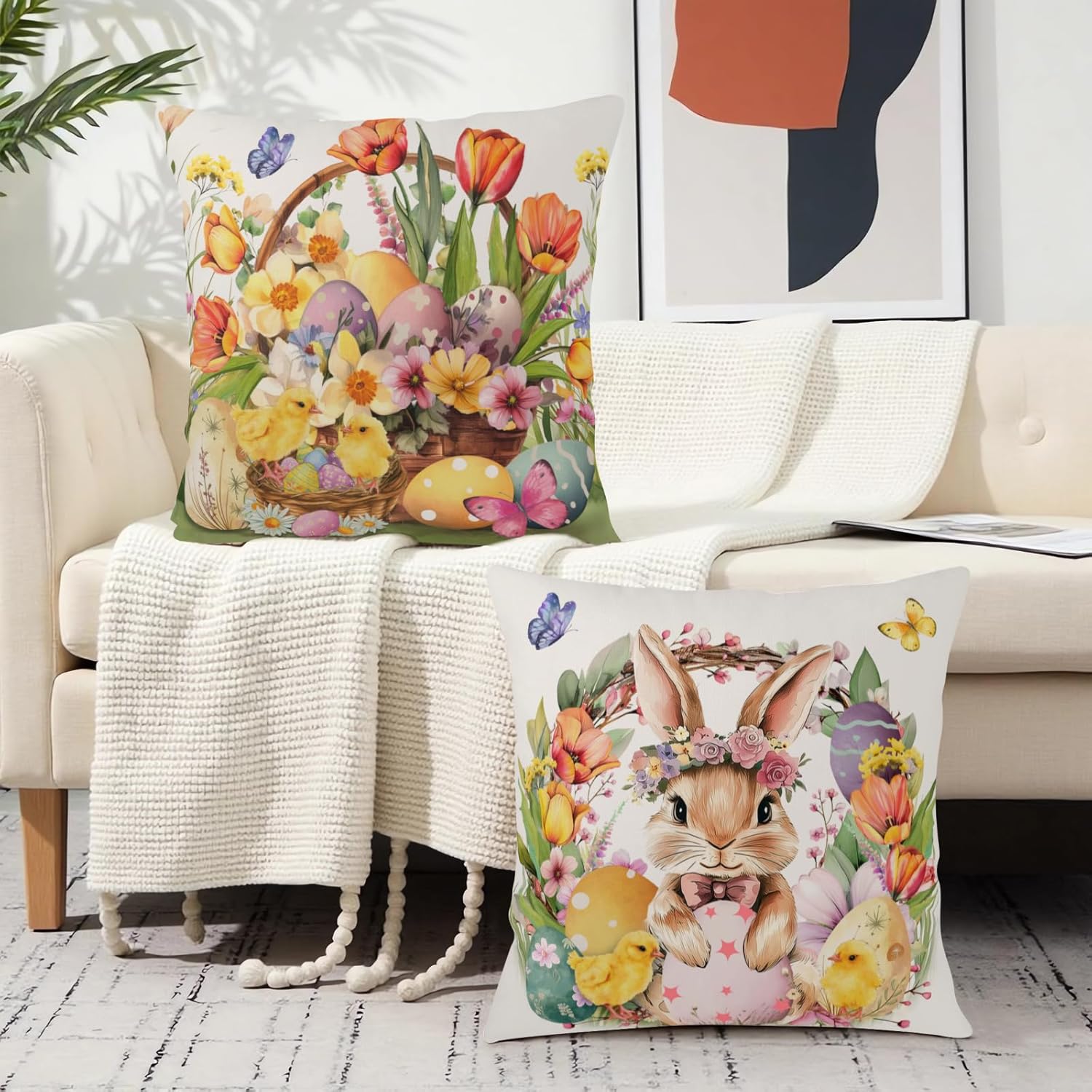 Easter Bunny Pillow Covers Set of 2 18x18 Spring Floral Farmhouse Decor Easter Bunny Pillow Covers Set of 2 18x18 Spring Floral Farmhouse Decor