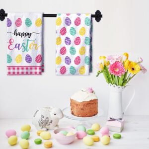 easter kitchen towels set of 4 – ultra absorbent bunny & egg prints (18x26 inch)