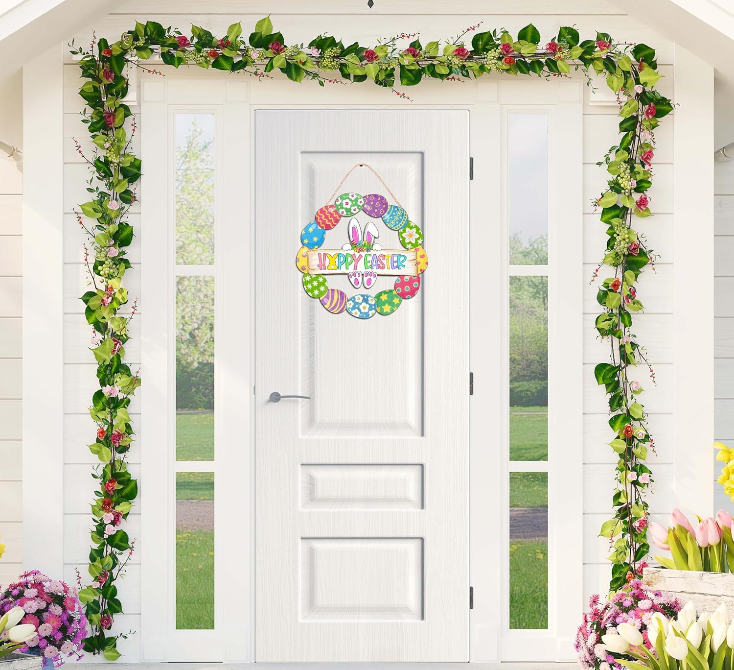 easter wooden bunny door wreath – happy easter hanging sign easter wooden bunny door wreath – happy easter hanging sign