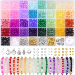 funtopia 1368 piece 6mm glass beads jewelry making kit (34 colors)