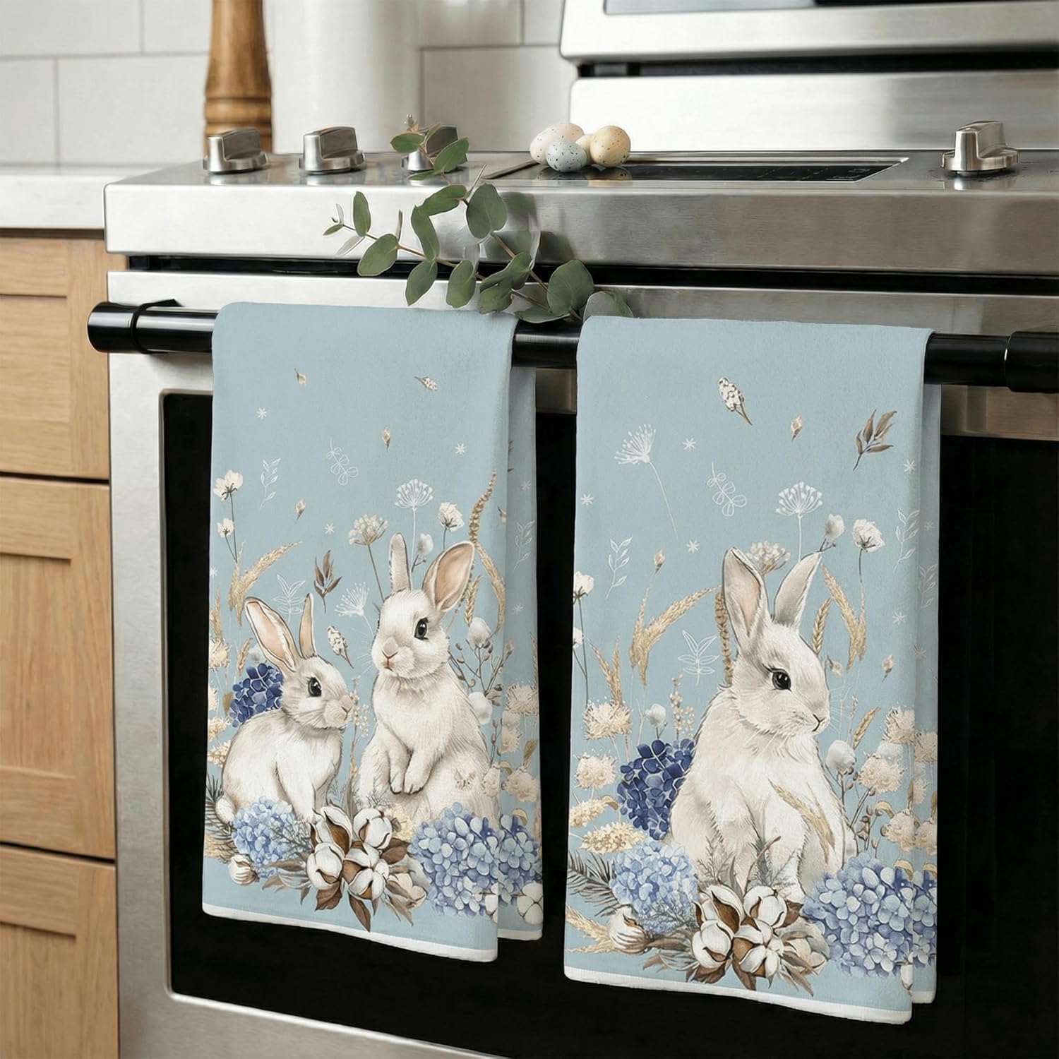 GEEORY Easter Kitchen Towels Set of 2 – Purple Hydrangea Bunny Farmhouse Design (18x26 Inch) GEEORY Easter Kitchen Towels Set of 2 – Purple Hydrangea Bunny Farmhouse Design (18x26 Inch)