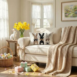 GEEORY Easter Pillow Cover 12x20 Inch – Bunny Bowknot Farmhouse Decor