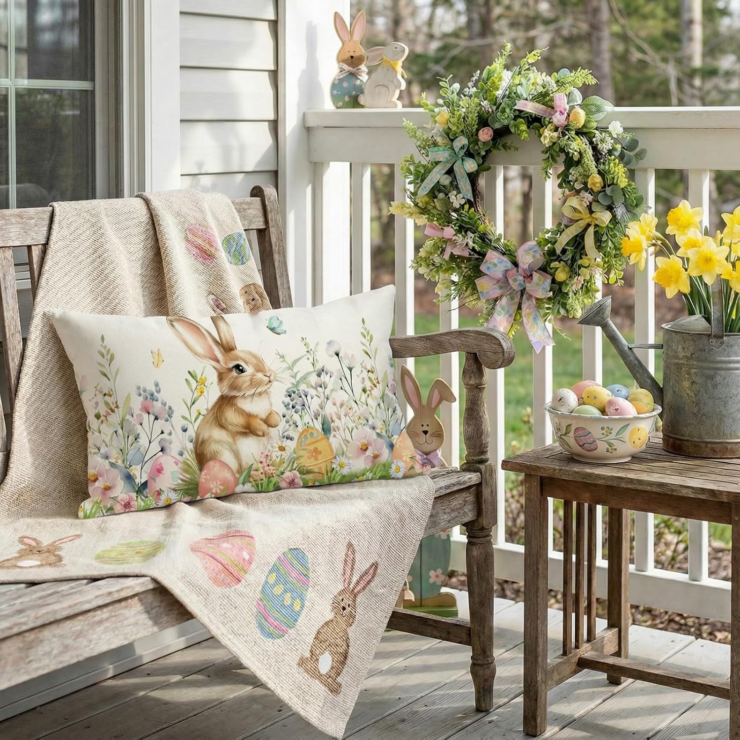 GEEORY Easter Pillow Cover 12x20 Inch Bunny & Floral Spring Decor GEEORY Easter Pillow Cover 12x20 Inch Bunny & Floral Spring Decor