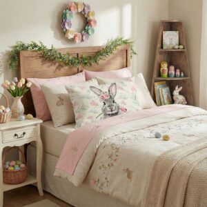 geeory easter pillow cover 12x20 inch – bunny & tulip farmhouse decor