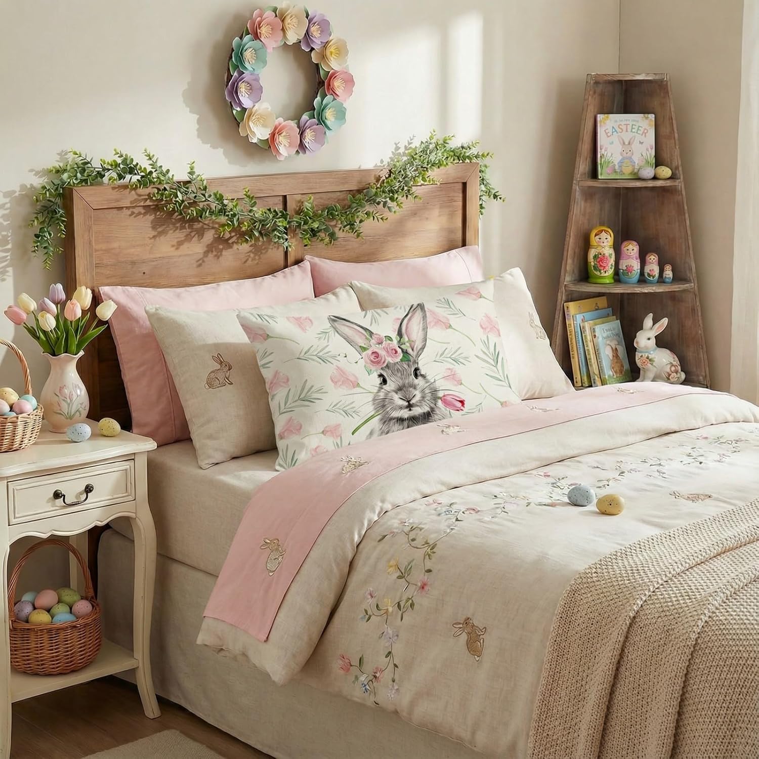 geeory easter pillow cover 12x20 inch – bunny & tulip farmhouse decor geeory easter pillow cover 12x20 inch – bunny & tulip farmhouse decor