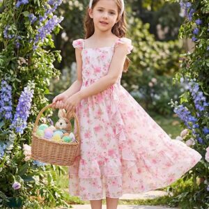 grace karin girls flutter sleeve smocked floral maxi dress – easter & summer hawaiian style
