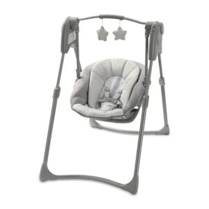 graco slim spaces compact baby swing space saving portable swing with soft toys (reign)