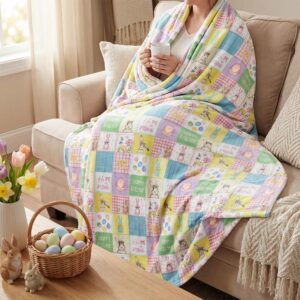 Horaldaily Easter Flannel Throw Blanket – Colorful Eggs & Plaid Cozy