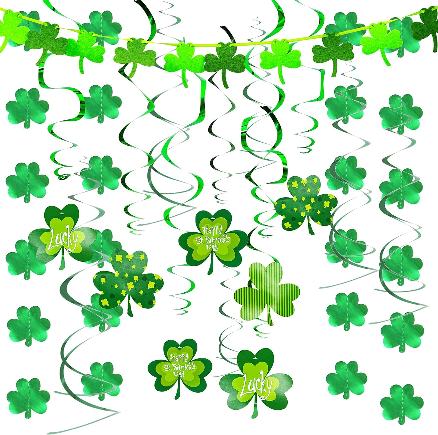 joyin 27 piece st. patrick’s day decorations set – shamrock foil swirls & garland joyin 27 piece st. patrick’s day decorations set – shamrock foil swirls & garland