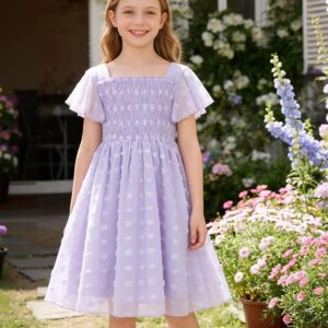 Kids4ever Girls Chiffon Lace Dress – Flutter Sleeve Square Neck (6–12T)