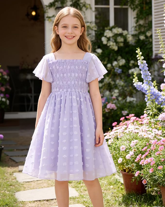 Kids4ever Girls Chiffon Lace Dress – Flutter Sleeve Square Neck (6–12T) Kids4ever Girls Chiffon Lace Dress – Flutter Sleeve Square Neck (6–12T)