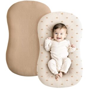 Konssy Muslin Baby Lounger Cover (2-Pack, Camel & Sun)