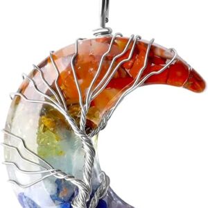 MAIBAOTA Healing Crystal Tree of Life Crescent Moon Necklace Natural Gemstone Jewelry Gift