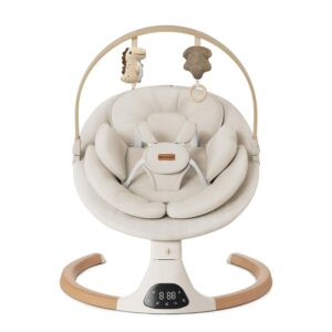 monamii baby swing for infants electric baby swing with 5 speeds & 10 lullabies (beige)
