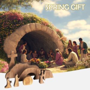 nerosun empty tomb easter scene & cross – wooden resurrection tabletop décor set