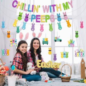 no diy glitter “chillin with my peeps” easter banner – colorful spring party decoration