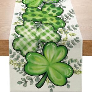 onfaon st. patrick’s day table runner – shamrock & eucalyptus heart 13x72 inch