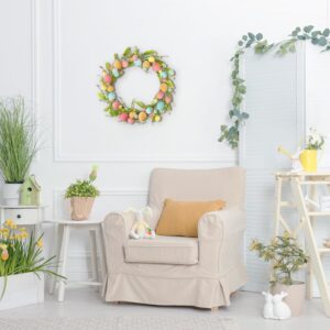 RoseCraft 15.7 Easter Egg Wreath Colorful Artificial Spring Door Decoration